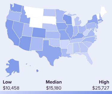 RealSelf map of mommy makeover costs by state. 